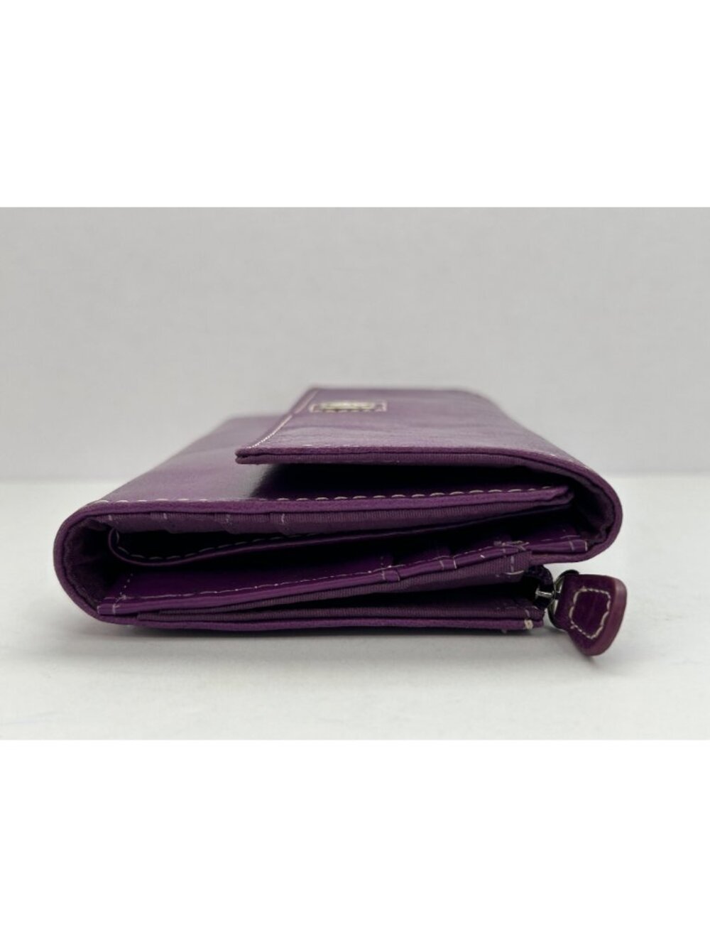 Giani Bernini Purple Leather Wallet Clutch Snap Closure Card Slots Zippered Coin - Picture 4 of 10